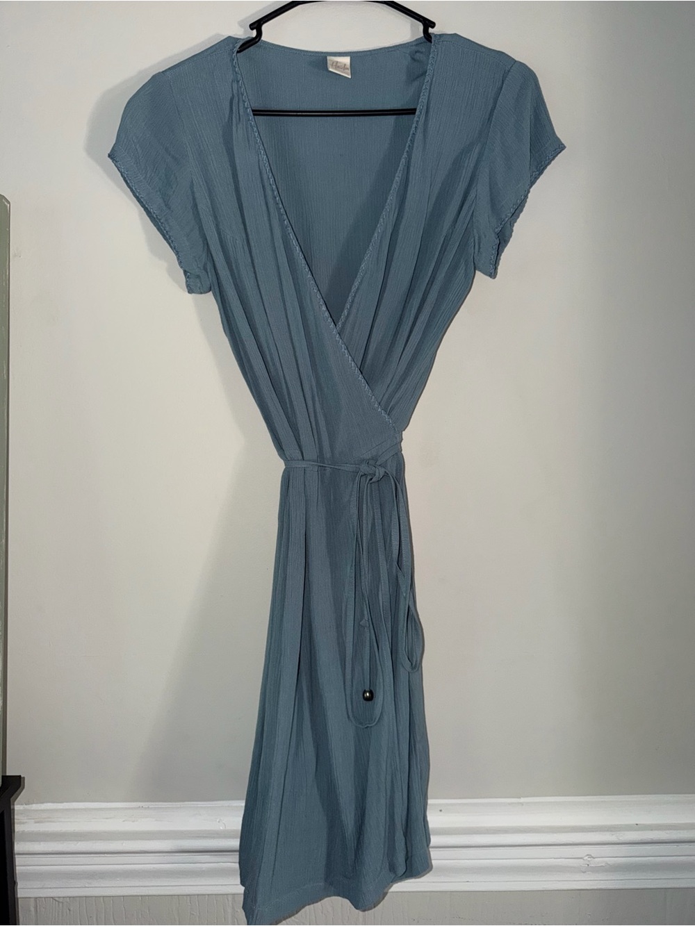 Soft Blue Short Sleeve Wrap Dress - Picture 8 of 9
